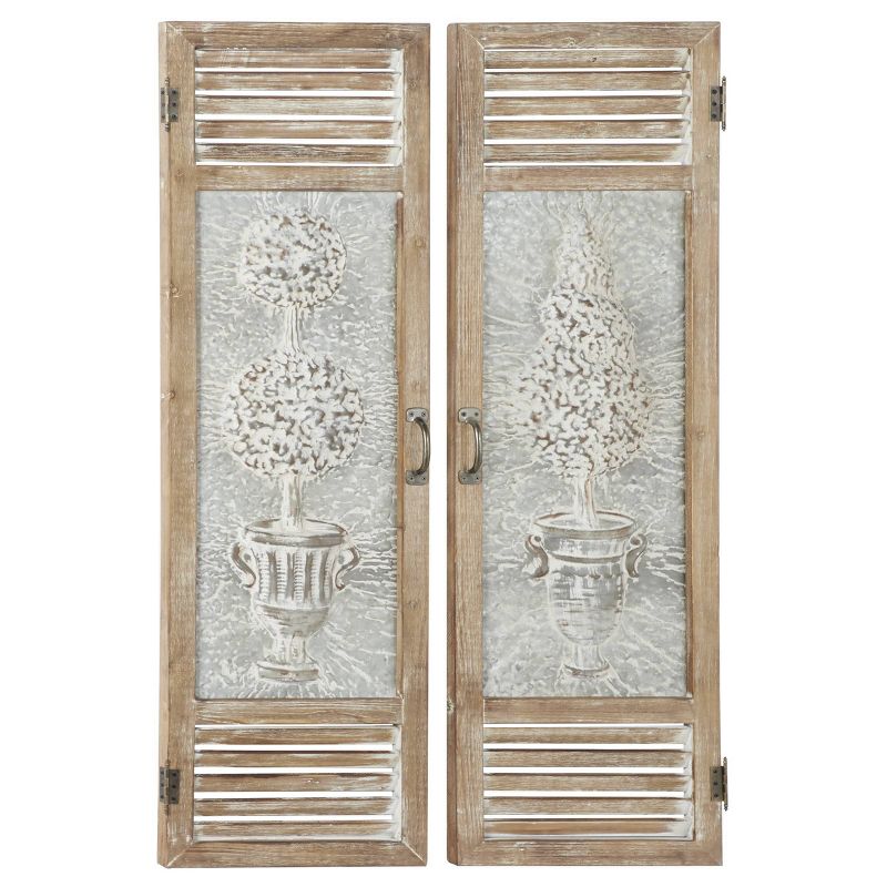 Set of 2 Metal Tree Relief Wall Decors with Louvered Design Brown - Olivia &#38; May, 2 of 9