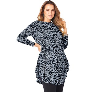 Roaman's Women's Plus Size Boatneck Swing Ultra Drape Tunic - 1 of 4