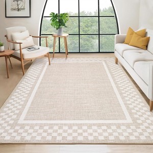 Washable Area Rug Living Room Rugs Modern Bordered Soft Throw Carpet Low Pile Non Slip Checkered Bedroom Rug Geometric Carpet for Nursery - 1 of 4