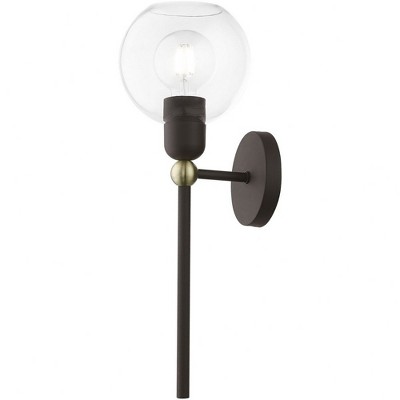 Bronze and Brass Single Light Sconce with Clear Glass Shade