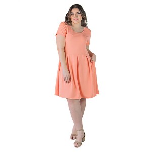 24seven Comfort Apparel Plus Size Scoop Neck Knee Length Pleated Pocket Dress - 1 of 4