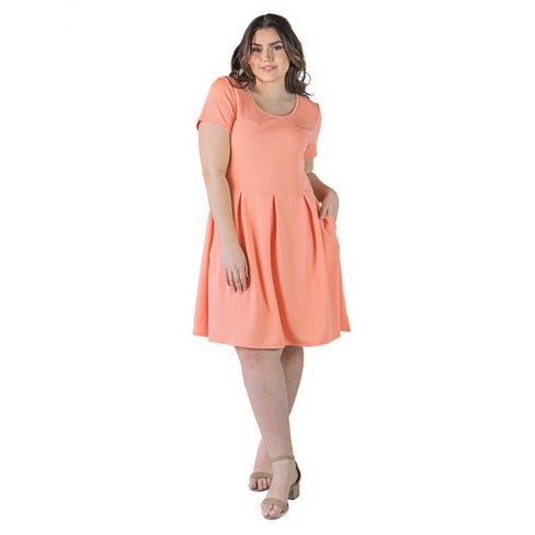 Plus Size Scoop Neck Knee Length Pleated Pocket Dress -orange-2x : Target