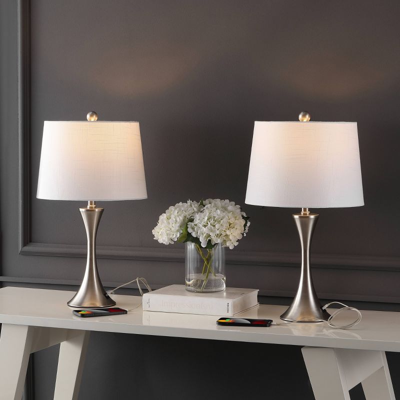Set of 2 22.75" Bennett Modern Iron Hourglass Table Lamps (Includes LED Light Bulb) with USB Charging Port - JONATHAN Y, 2 of 9
