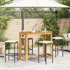 vidaXL 5-Piece Patio Bar Set - Acacia Wood Table & Poly Rattan Bar Stools with Cushions, Brown/Cream for Outdoor Dining - 3 of 4
