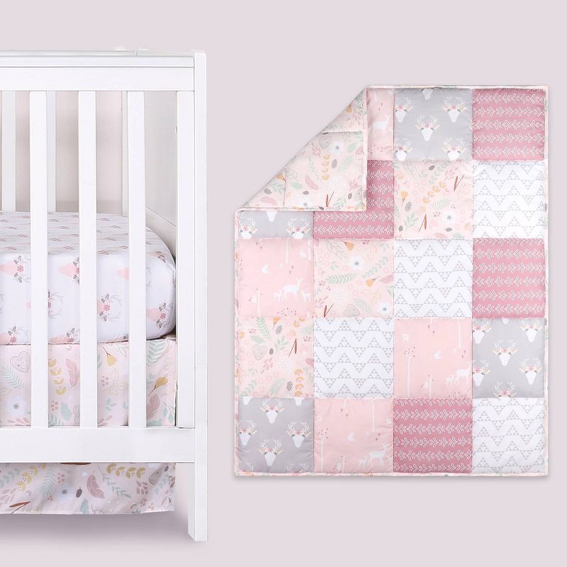 The Peanutshell Meadow Baby Crib Bedding Set - Pink Floral - 3pc, 1 of 6