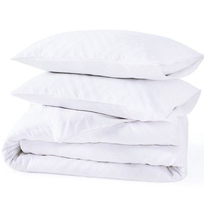 White Geo Matelassé Cotton Queen/Full Duvet Cover Set