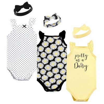 Hudson Baby Infant Girl Sleeveless Bodysuit and Headband Set, Black Daisy