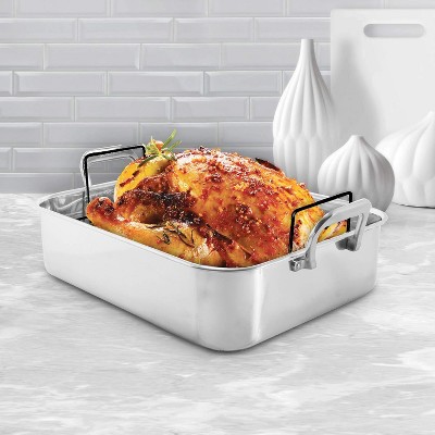 Polished Stainless Steel Rectangular Roasting Pan with Non-stick Rack