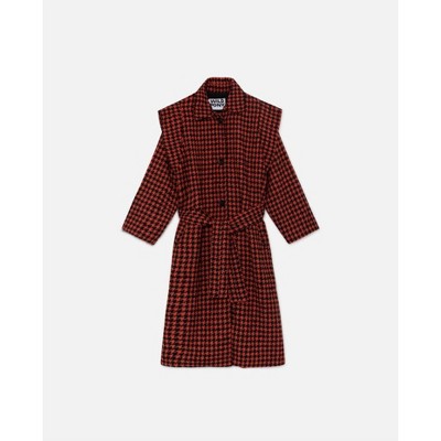 Women's Long Coat With Shoulder Pads And Houndtooths Print - Wild Pony ...