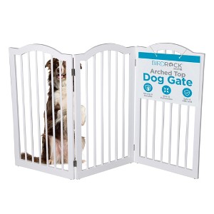 INTERNET'S BEST Arched Top Dog Gate | 3 Panel, 36" H Wooden Pet Barrier for Dogs Cats, Freestanding Folding Room Divider White. (3 panel - 36", White) - 1 of 4