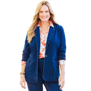 Catherines Women's Plus Size Knit Jean Blazer - 1 of 4