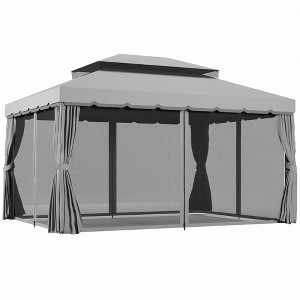 Outsunny 10' x 13' Patio Gazebo, 2-Tier Polyester Roof, Vented Canopy, Mesh, Portable Aluminum Frame for Outdoor - 1 of 4