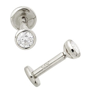 Jewelry Avalanche Unisex 14K Gold Bezel Set 2.5mm Moissanite Labret Studs, Monroe, Lip Ring, 16G - 1 of 4