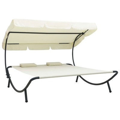VidaXL Patio Lounge Bed with Canopy and Pillows Cream White