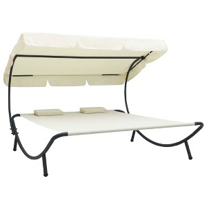 VidaXL Patio Lounge Bed with Canopy and Pillows Cream White - 1 of 4