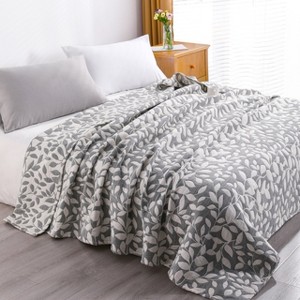 3 Layers Cotton Muslin Bed Blanket, Breathable Thermal Yarn Dyed Blanket - NTBAY - 1 of 4