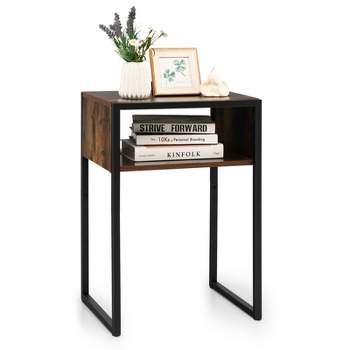 Tangkula Industrial Side Table End Table w/Drawer and Metal Frame Rustic Slim Night Table Portable Nightstand