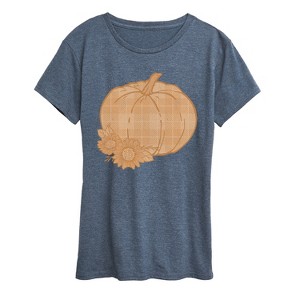 Women's - Instant Message - Muted Plaid Pumpkin Short Sleeve Graphic T-Shirt - 1 of 4