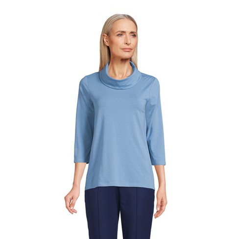 Lands' End Women's Serious Sweats 3/4 Sleeve Funnel Neck Top