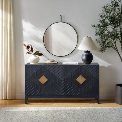 Royal Hampton 55 Inch Sideboard Buffet Console with 2 Door Cabinet, Brass Coated Diamond Cut Handles