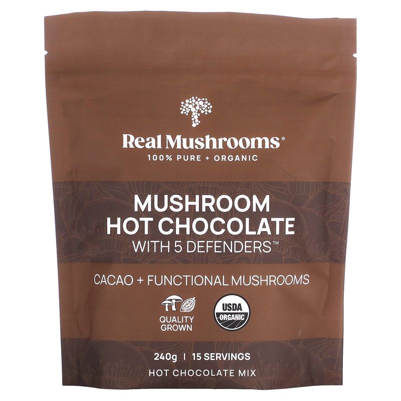 Real Mushrooms Mushroom Hot Chocolate with 5 Defenders, 240 g, 1 of 3