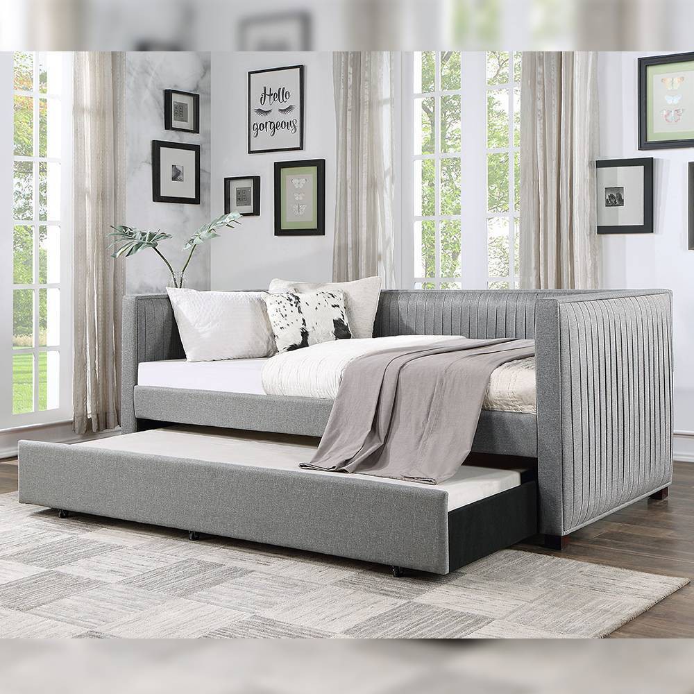 Photos - Bed Danyl 88" King  Gray Fabric - Acme Furniture