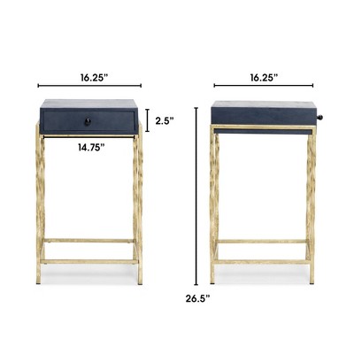 Navy Blue Mango Wood Accent Table with Gold Metal Frame