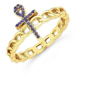 SHINE by Sterling Forever CZ Ankh & Chain Link Ring - 1 of 3