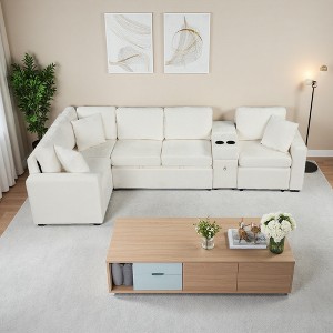 120.5" Chenille L-Shaped Modular Sectional Sofa Bed with Console - 1 of 4