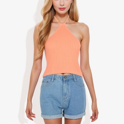Anna-Kaci Women's Ribbed Halter Neck Tank Top with Slim Fit and Comfortable Stretch