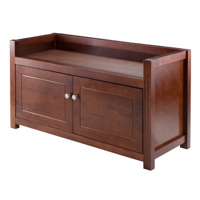 Walnut and Espresso Faux Leather Storage Hall Bench with Cushion