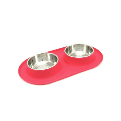 Messy Mutts Watermelon Silicone Medium Double Feeder with Stainless Steel Bowls 