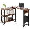 Rotating Side Table with Charging Station, 360° Swivel Table with 6 Wheels & Storage for Living Room, Black - 4 of 4