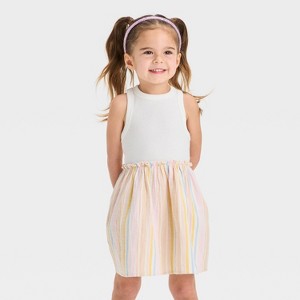 Toddler Girls' Stripe Tank Tulle Dress - Cat & Jack™ Cream - 1 of 3