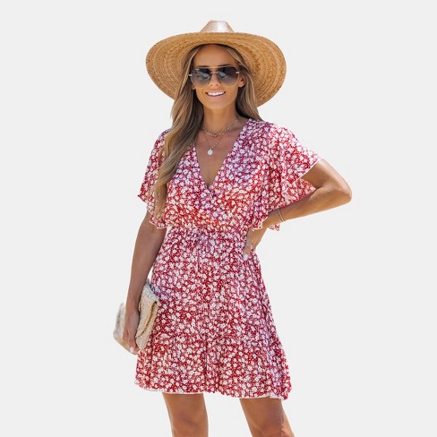 Women's Floral Flared Sleeve Ditsy A-shape Dress - Cupshe : Target