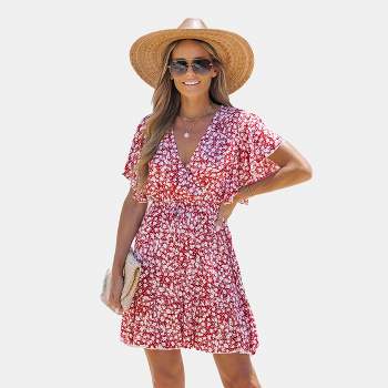 Women's Floral Flared Sleeve Ditsy A-shape Dress - Cupshe