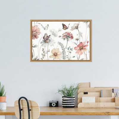 Lisa Audit Floral and Butterfly Canvas Print with Maple Frame