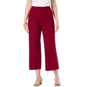 Jessica London Women's Plus Size Wide Leg Linen Crop Pant - 1 of 4