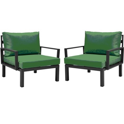 LeisureMod Hamilton Aluminum Patio Armchairs With Cushions Set of 2