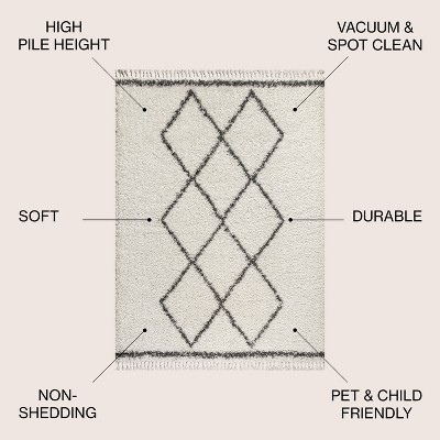 Cream/Grey Moroccan Trellis Shag Area Rug 5' x 8'