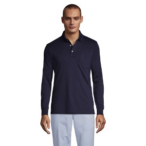 Lands' End Men's Long Sleeve Cotton Supima Polo Shirt with Pocket - 1 of 3