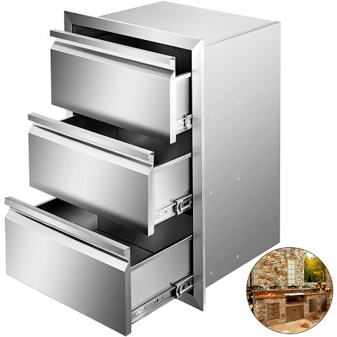 VEVOR Outdoor Kitchen Drawers 14.7\" W x 25.4\" H x 18.7\" D, Box Frame Style Flush Mount BBQ Drawers with Stainless Steel Handle, Silver