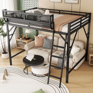 Okak Queen/Full Metal High Loft Bed with Ladder & Storage Shelves,Contemporary Bed Frame for Bedroom,Apartments - 1 of 4