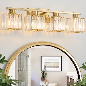 POWLIG 28.9-in 4-Light Gold Modern Luxury Bathroom Vanity Light with Crystal Shade - 1 of 4