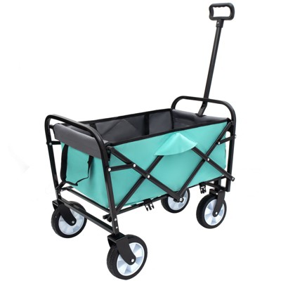 VisioGear Collapsible Foldable Wagon Cart with Strapping, Wagon Grocery Cart for Camping Shopping Sports, Green, 25.98"*17.32"*37.4"