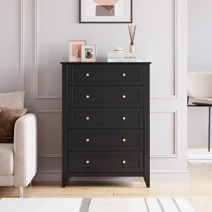 5 Chest of Drawer Dresser, Modern Tall Nightstand with Deep Drawers and Nickel Round Handle - 1 of 4
