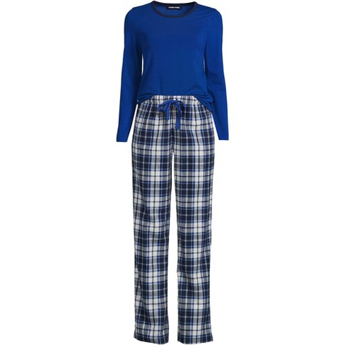 Lands' End Women's Petite Pajama Set Knit Long Sleeve T-shirt And Flannel  Pants - X-small - Deep Sea Navy/ivory Plaid : Target