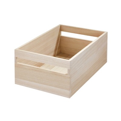 iDESIGN Renewable Wood Collection in Paulownia Wood Storage Bin with Handle: Kitchen Cabinet Organizer, 15"x10"x6", Brown