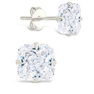 SHINE by Sterling Forever Sterling Silver Radiant Cut Prong Set Stud Earrings - 1 of 4