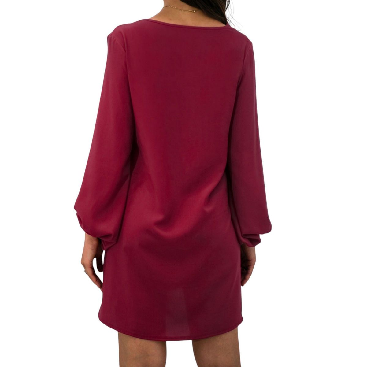 Anna-Kaci Women's Long Sleeve Mini Shift Dress with V-Neckline and Lace Trim Detail - thumbnail 10